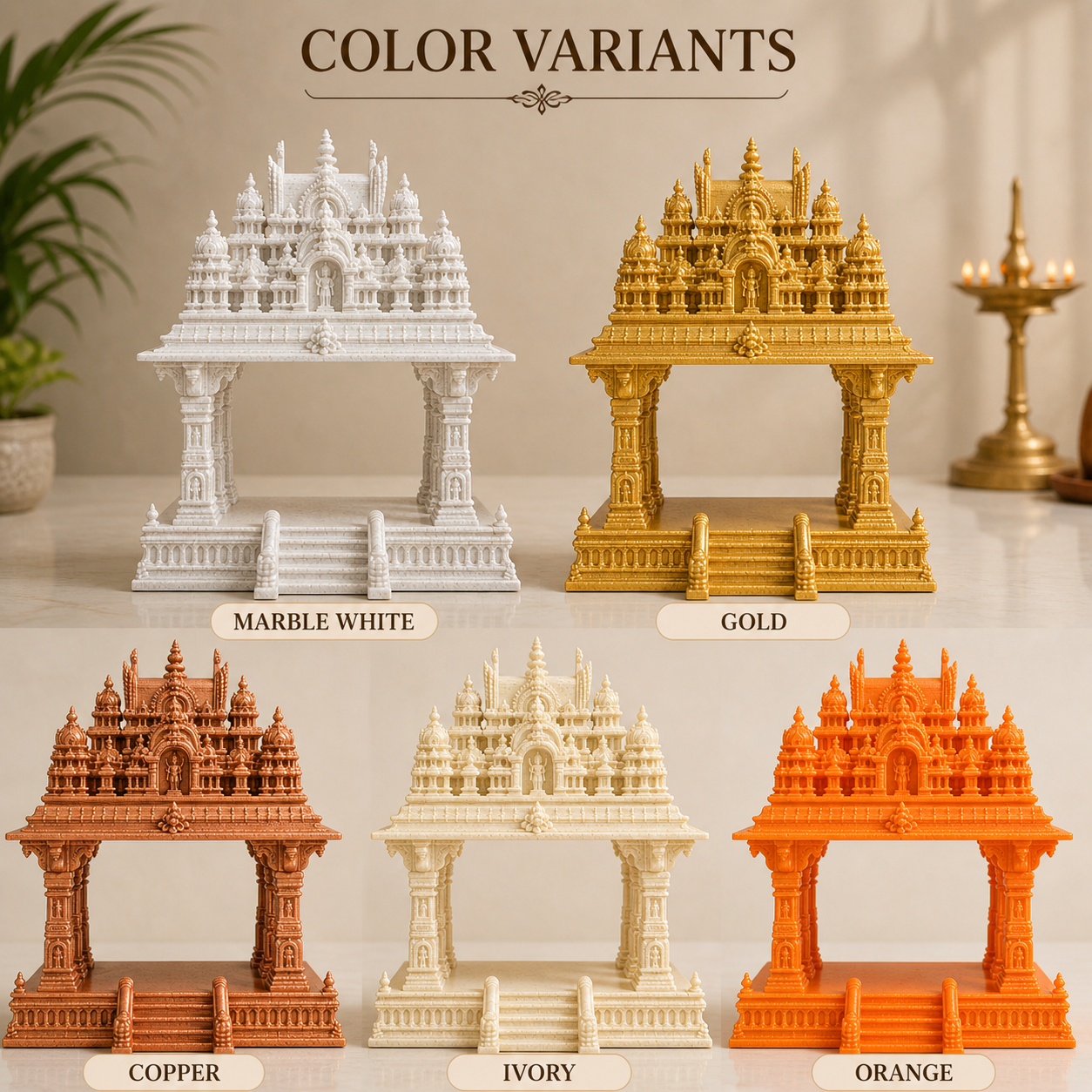 Mini 6 Pillar Temple Mandir with Custom Idol | 3D Printed Home Temple - Image 2