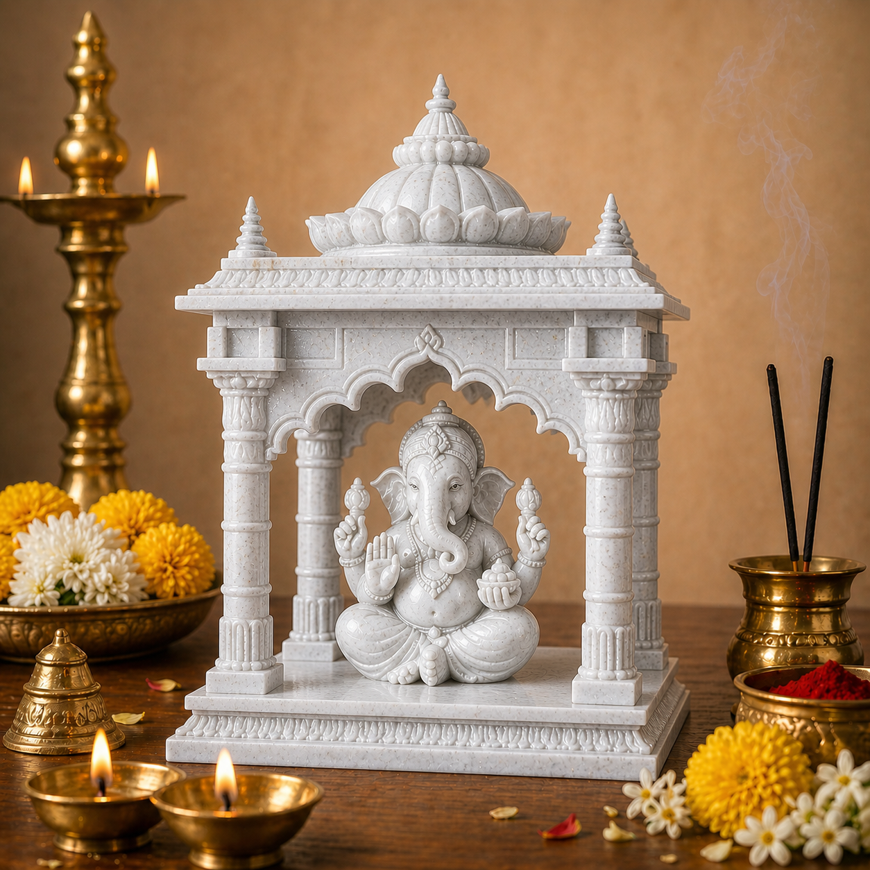 Mini Ganesha Temple Mandir | 3D Printed Home Decor & Car Dashboard Idol