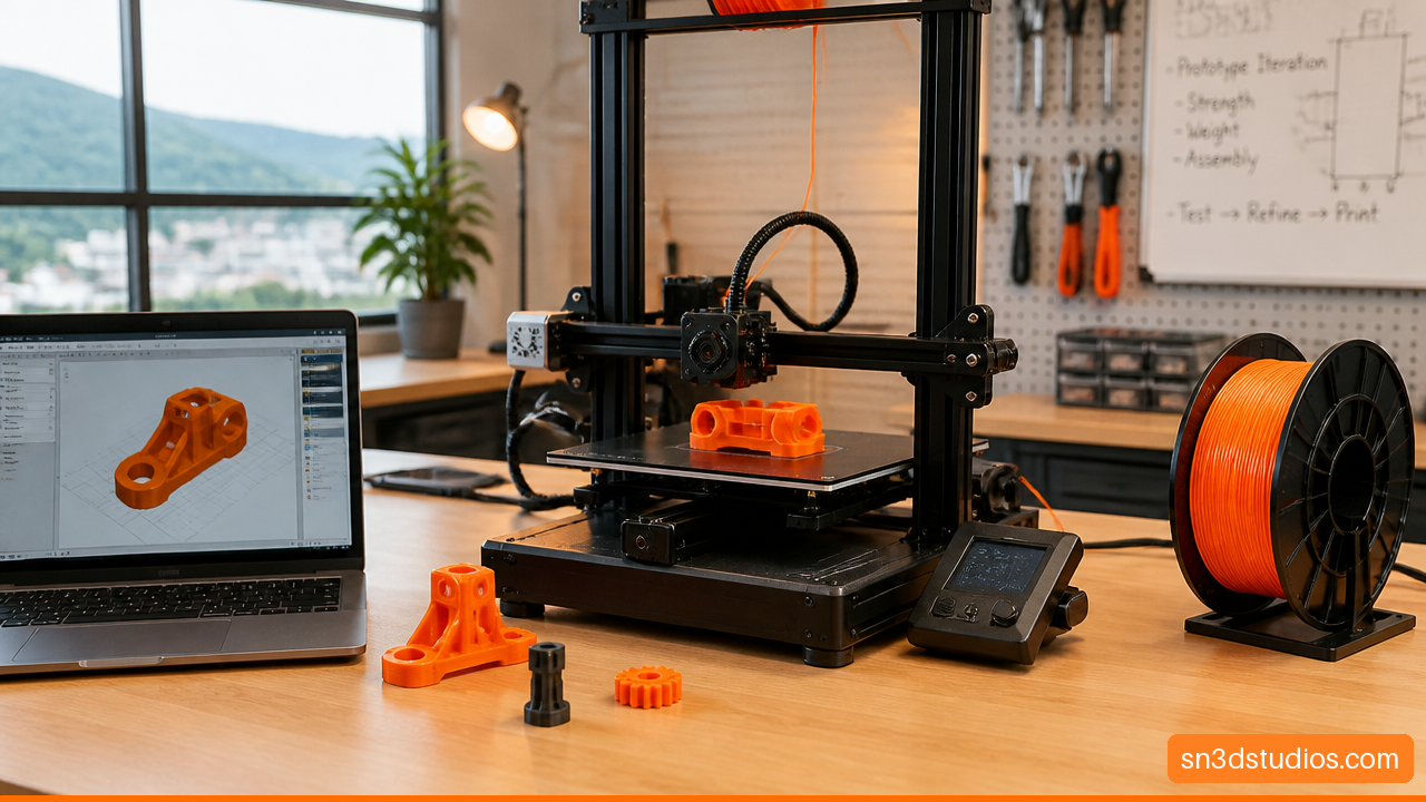 Custom 3D printer producing a functional prototype part in a modern Vizag workshop